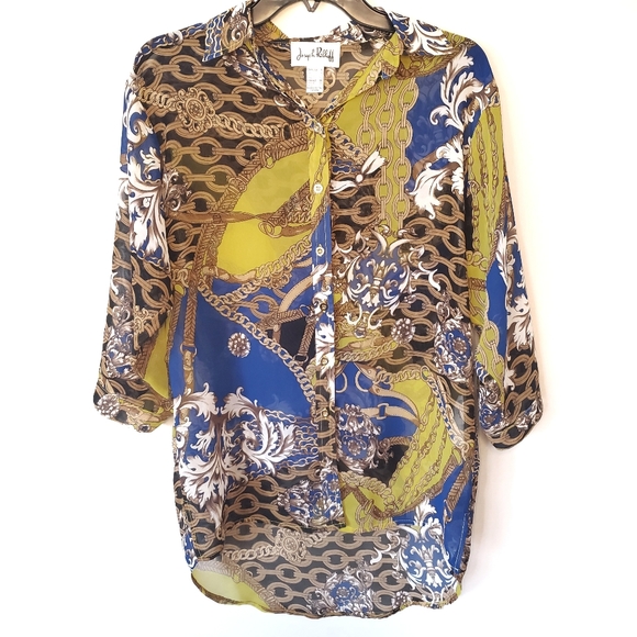 Joseph Ribkoff Chain Fleur-de-lis Sheer Blouse - Picture 7 of 8